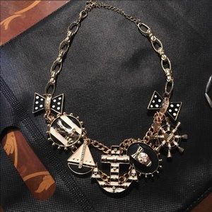 Nautical Skull Anchor Polkadot Bow Charm Necklace